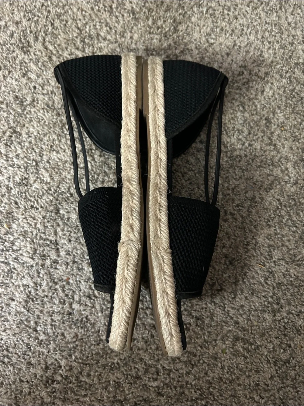 Eileen Fisher Black Mesh Espadrille Flat Sandals,‎ Size 11.5